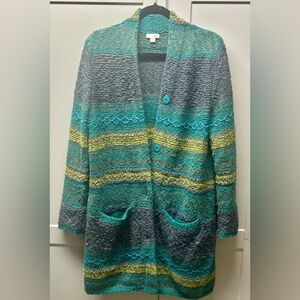 J. Jill Textured Stripe Duster Cardigan Medium M Cozy Longline Boho Knit